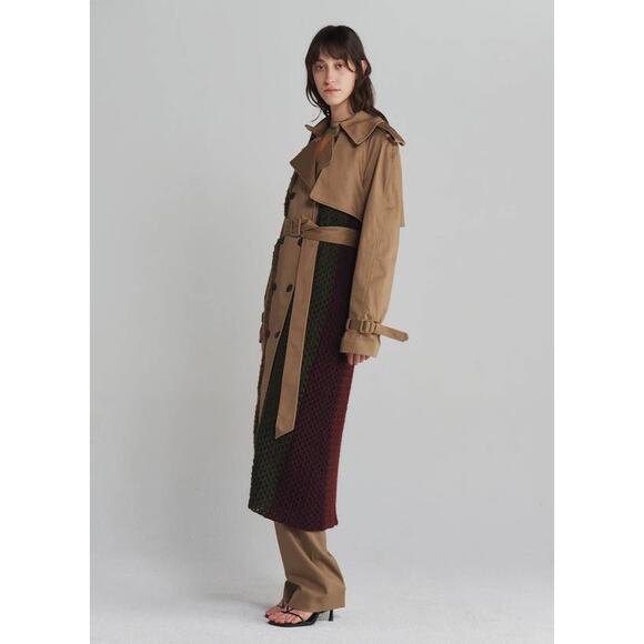 Monse Crochet Combo Trench Coat in Dark Khaki M - Picture 3 of 6